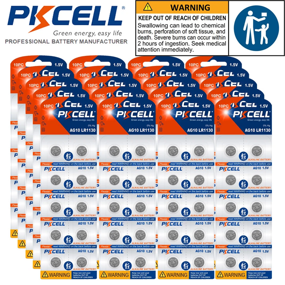 200Pcs LR1130 1.5V Button Coin Cell AG10 LR54 189 389 Watch Batteries PKCELL - image 1 of 4