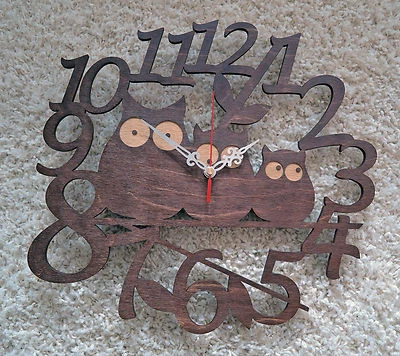 moderne Wanduhr Dekouhr Wanduhren Wandtattoo Wanddeko Eulen schokobraun - Bild 1 von 3