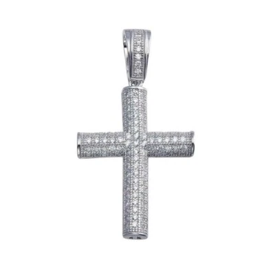 Ciondolo A Croce In Argento Sterling Da Uomo Con Pietre CZ Micro Pave - Immagine 1 di 4