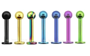 16G 14G Ball Top Anodized Surgical Steel Lip Labret Cartilage Tragus Piercing - Picture 1 of 3