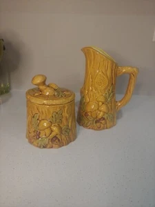 Hand Painted Glazed MCM Ceramic Mushroom groovy Sugar Creamer vtg 1976 Signed - Picture 1 of 20