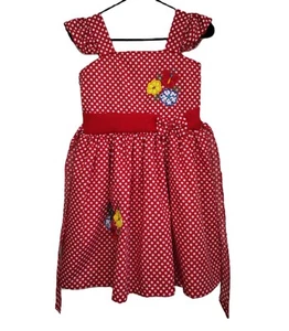 Unbranded Sleeveless Dress Girls Size 8 Red-White Flowers Button Up Polka Dot - Picture 1 of 9