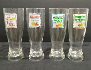 Lot 4 Clear Acrylic Plastic Thick Wall Base Beer Glass Tumbler printed summer