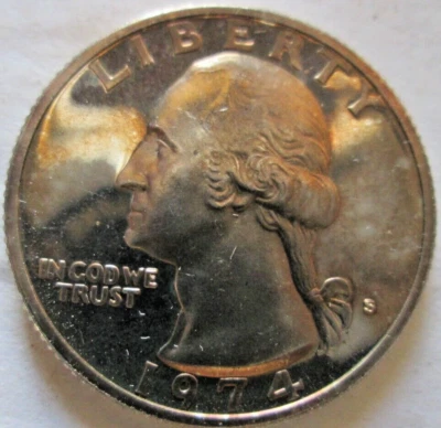 1974-S WASHINGTON CLAD PROOF(IMPAIRED), LIGHT GOLD TONING, 5.7 Gm. CIRCULATED - Image 1 of 2