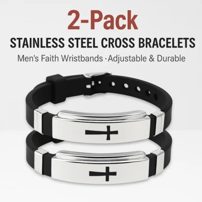 2 x Pulsera de Acero Inoxidable con Cruz Amantes Pulsera de Silicona para Hombre y Mujer Foto 1 de 4