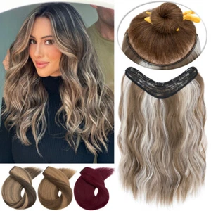 THICK One Piece 5 Clip in Hair Extensions Wavy 3/4 Full Head Hairpiece AS Human - Picture 1 of 27