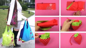(2) Erdbeere faltbar Öko wiederverwendbar Einkaufstasche Schultertasche Handtasche Tasche US-Verkäufer - Bild 1 von 2