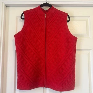 Women's Coldwater Creek 100% Wool Vest Size 1X Red Knit Full Zip Sleeveless - Picture 1 of 8