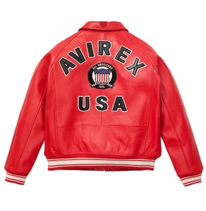 Giubbotto bomber uomo rosso Avirex pelle logo USA vintage stile pilota di volo - Foto 1 di 5