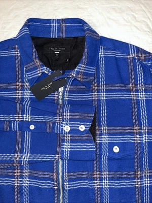 NEW rag & bone Dalton men Large full zip flannel shirt jacket shacket blue plaid - Image 1 of 4