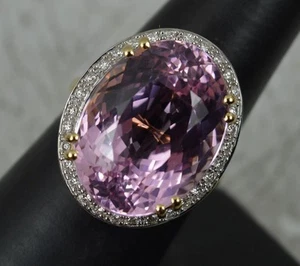 Énorme bague cocktail grappe or rose 18 carats kunzite et diamants - Photo 1 sur 11