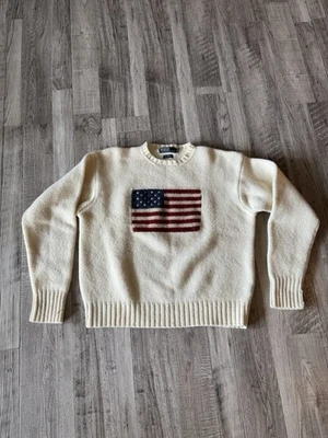 Polo Ralph Lauren 100% Lana de Cordero Icónico Bandera Americana Tejido Suéter XL Impecable Foto 1 de 4