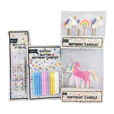 Unicornio Arco Iris Velas de Cumpleaños Paquete de 4 41 Niños Pastel Brillo Confeti Rosa Púrpura Foto 1 de 4