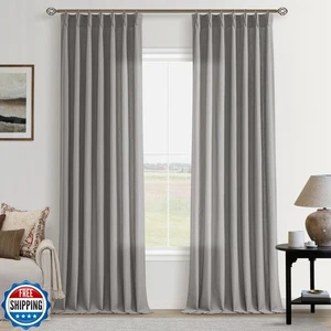Pinch Plissee Leinen Grau Vorhänge 120 cm lang für Wohnzimmer Esszimmer mit - Bild 1 von 5