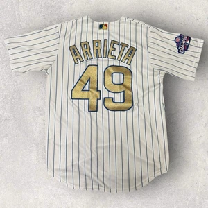 Majestic Chicago Cubs #49 Arrieta 2016 World Series Stitched Jersey Gold Sz M - Picture 1 of 11