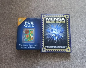 2 x Adult  Board Games Mensa Brain Games with Book & Pub Quiz in a Tin - Picture 1 of 7