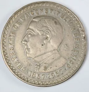 1957 (MÉXICO) UN PESO (CONSTITUCIÓN CONMEMORATIVA) BENITO JUAREZ - Imagen 1 de 2