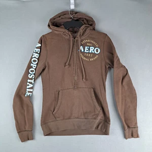 Aeropostale Sweatshirt Mens Large Brown Fleece Full Zip Up Hooded Logo - Picture 1 of 20