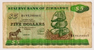 ZIMBABWE $5 (1994) P-2e, Sign 3 Watermark A -Circulated - "BA 9528848 U" - Bild 1 von 4