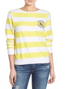 WILDFOX BEACH JUMPER YACHT PULLOVER YELLOW WHITE STRIPE SWEATSHIRT COZY XS NEW - Picture 1 of 8