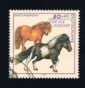 GERMANIA 1 FRANCOBOLLO PRO GIOVENTU CAVALLI SHETLANDPONY 1997 timbrato (BD4974) - Foto 1 di 1