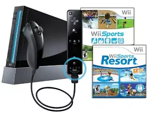 Consola Nintendo Wii negra con sistemas de videojuegos deportivos y resorts Wii muy - Imagen 1 de 1