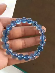 Bracciale perle tonde trasparenti pietre preziose acquamarina blu naturale 10 mm AAAAA - Foto 1 di 4