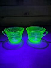 Set of 2 Vintage Green Uranium Glass Tea Cups No Chips or Scratches