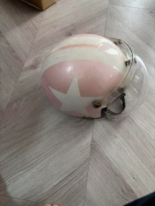 OGK Jet Helmet 57-59cm pink and white striped with transparent shield from Japan - Picture 1 of 11