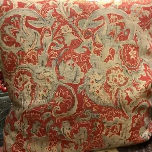Pottery Barn~20” Sq Pillow~Muted Red/Blue Design~Linen/Cotton~Feather Insert~ - Picture 1 of 4