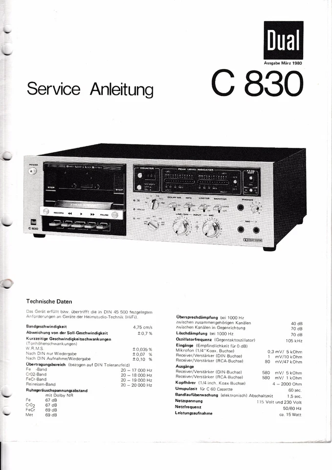 Service Manual Guide For Dual C 830 - Image 1 of 1
