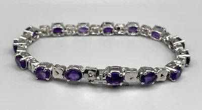 Pulsera tenis amatista genuina plateada 7,5" Foto 1 de 4