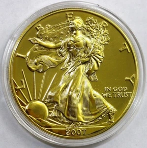 2007 American Silver Eagle Dollar 1 oz Fine Silver Coin 24k Gold Gilded Bullion - Picture 1 of 2