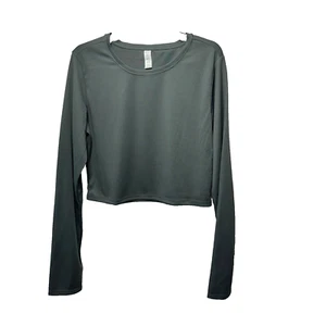 Top Marika taglia XL verde scuro a costine manica lunga cropped elasticizzato morbido tempo libero - Foto 1 di 12