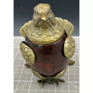 Raro vaso con coperchio/pozzo inchiostro intagliato Arthur Court cocco e bronzo dorato - Foto 1 di 6