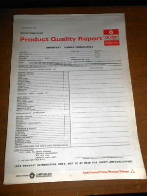 Dodge Dart Coronet Charger Polara 1967 Nuevo de Lote Antiguo Concesionario Informe de Calidad del Producto Foto 1 de 3