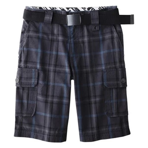 SHAUN WHITE CARGO BELT SHORTS GRAY BLUE NASSAU NIGHT PLAID BOY'S 22" SIZE 4 NEW! - Picture 1 of 4