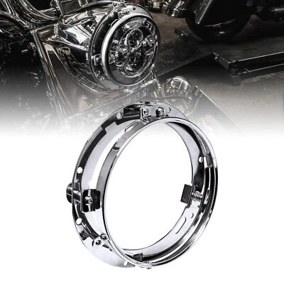 Chrome 7 Inch Round Headlight Lamp Trim Ring Mounting Bracket Harley Davidson - Image 1 of 4