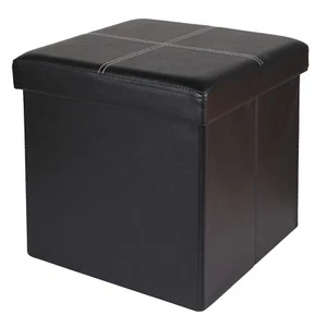 Sitztruhe Sitzwürfel Sitzbox Leder schwarz mit Ziernaht Staufach 38x38 cm modern - Bild 1 von 5