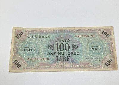 1943-A 100 Lire MPC Allied Military Currency Banknote circulated  - Image 1 of 4