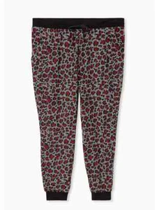 Torrid Classic Fit Crop Sleep Jogger Fleece Drawstring Leopard Black 3X #00603 - Picture 1 of 5