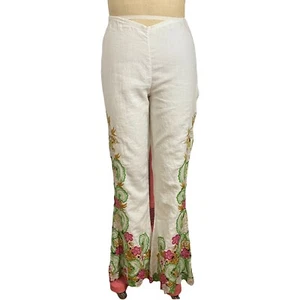 GORGEOUS Calypso St. Barth linen blend floral applique wide leg pants sz small - Picture 1 of 8