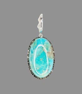 Gorgeous 925 Sterling Silver Natural 20.00 Carat Oval Turquoise & Topaz Pendant. - Picture 1 of 5