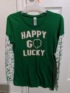 Camiseta Junior Niñas Happy Go Lucky Trébol Día de San Patricio Talla M 7-9 NUEVA - Imagen 1 de 4