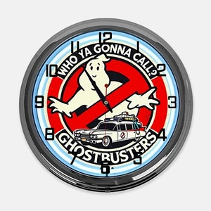 18" Qui allez-vous appeler ? Horloge néon blanc design enseigne métal Ghostbusters - Photo 1/5