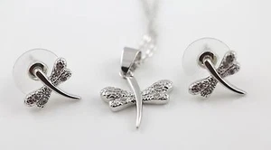 Dragonfly Pendant 16-inch Silver-Tone Necklace & Earrings Set - Picture 1 of 4