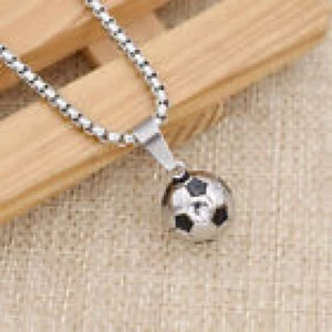 Football Necklace Soccer Sports Style Charm Jewelry Stainless Steel Chain Gift - Picture 1 of 4