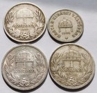 Lot de 4 pièces d'argent hongroises, 1893, 1915 1 couronne + 1894 10 remplissage, magyar