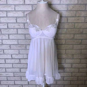 Vintage Linea Donatella Semi Sheer Beaded Lace Padded Sexy Slip Dress Small 34 B - Picture 1 of 18