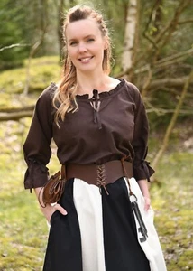 Battle-Merchant Blusa Medieval Birga m 3/4 Brazo Marrón Vikingo Mujer Disfraz - Imagen 1 de 9